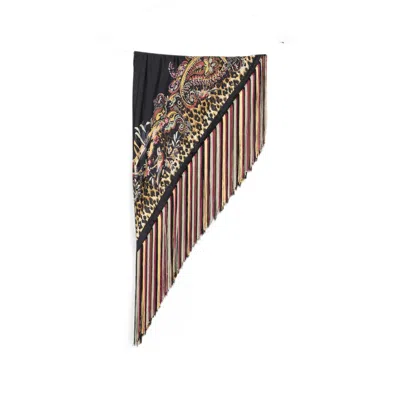 Etro Paisley Leopard-print Fringe Scarf In Black