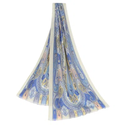Etro Printed Silk And Cashmere Scarf In Light Blue