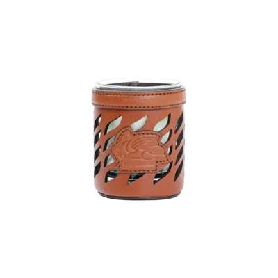 Etro Scented Candle With Brown Leather Candle Holder In Not Applicable