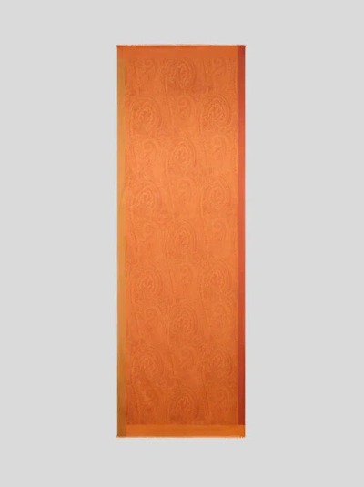 Etro , Schal Aus Baumwolle Und Seide Mit Paisley-motiv, Damen, Orange