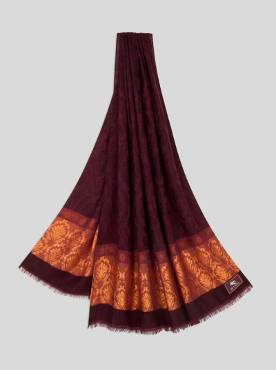 ETRO , WOOL-BLEND JACQUARD SCARF, MAN, BURGUNDY