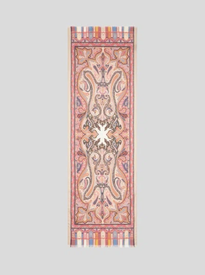 Etro , Schal Aus Kaschmir, Seide Und Wolle Mit Paisley-motiv, Damen, Pulverpinkel In Multi