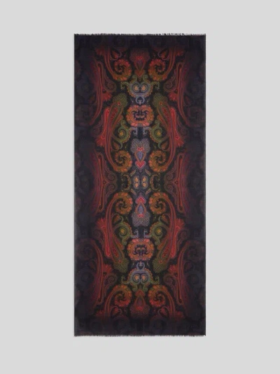 Etro , Schal Aus Wolle Und Kaschmir Mit Dégradé-motiv, Damen, Navyblau