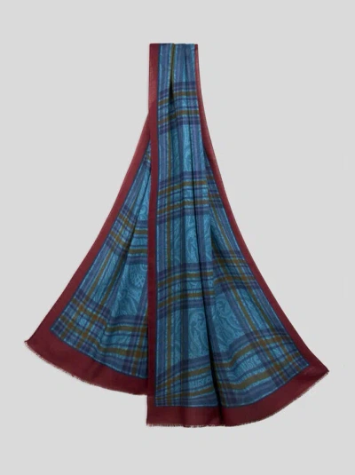 ETRO , WOOL AND SILK SCARF WITH PRINT, MAN, LIGHT BLUE