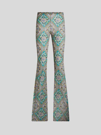 Etro , Flared Floral Medallion Trousers, Woman, Grey, Size 42 In Grau