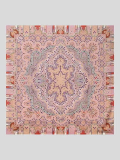 Etro , Schultertuch Aus Wolle Und Seide Mit Platziertem Print, Damen, Rosa In Multi