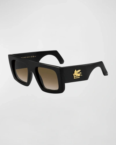 Etro Screen Rectangular Sunglasses In Black,brown
