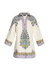 Etro Ivory Cotton Kaftan Dress With Multicolored Paisley Pattern In Multicolor
