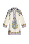 Etro Ivory Cotton Kaftan Dress With Multicolored Paisley Pattern In Multicolor