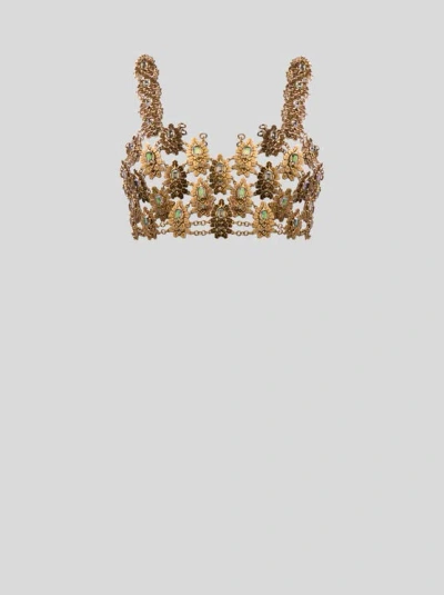 Etro , See-through Metal Crop Top With Crystals, Woman, Gold, Size M