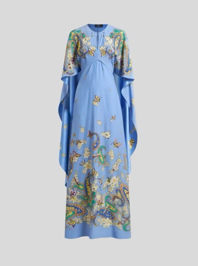 ETRO , SILK DRESS WITH CAPE, WOMAN, LIGHT BLUE, SIZE 40