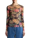 Etro Semi Sheer Floral Long Sleeve Top In Print