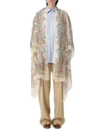 Etro Semi-sheer Paisley Printed Cape In White