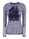 Etro Blue Top With Front Detail Snd Semi-transparent Design