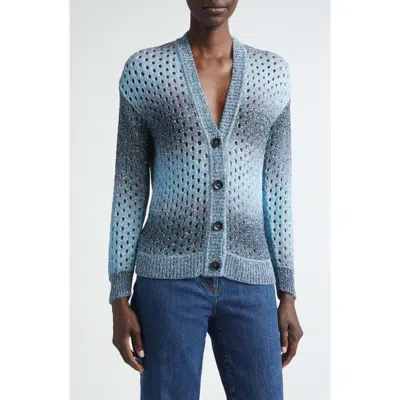 Etro Sequin Embellished Open Stitch Ombré Cardigan In Blue