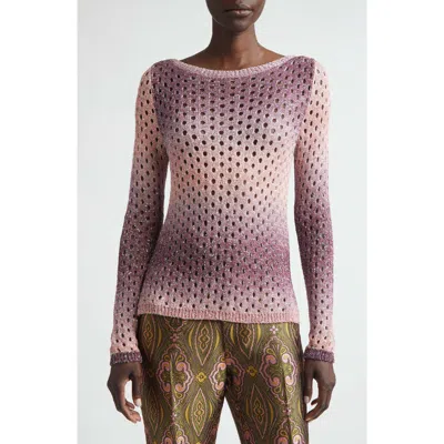 Etro Sequin Embellished Open Stitch Ombré Sweater In Purple