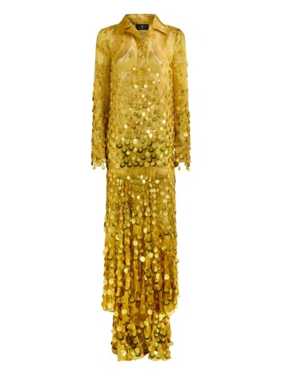 Etro Sequin-embellished Silk Dress In Burgundy