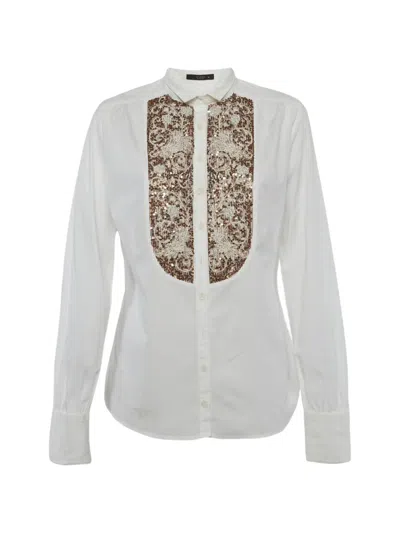 Pre-owned Etro Sequin Embroidered Shirt In White