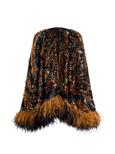 Etro Sequined Mini Dress With Feather Trim In Multi