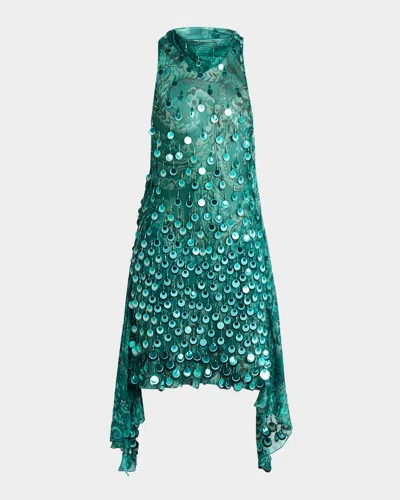 Etro Sequined Silk Mini Dress In Green