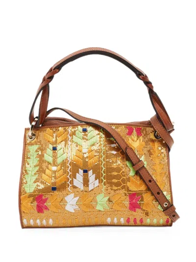 Pre-owned Etro Sequin-embellished Embroidered Cross Body Bag In Gold