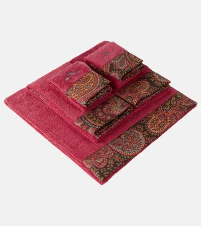 Etro Set Of 5 Cotton Terry Towels In Burgundy