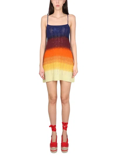 Etro Shaded Wool Mini Dress In Multicolor