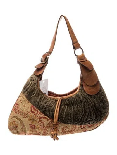 Pre-owned Etro Shearling Shoulder Bag In Brown