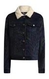 Etro Shearling-trimmed Denim Jacket In Floral
