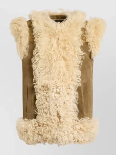 Etro Shearling Waistcoat Peacock Embroidery Paisley Motifs In Multi