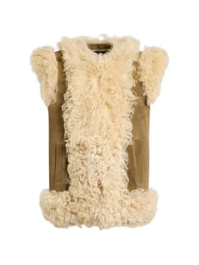 Etro Shearling Wool Vest In Beige