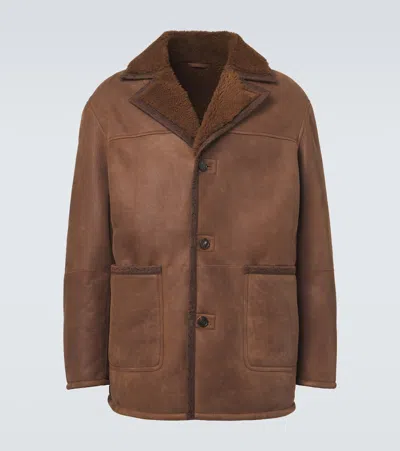 Etro Shearling-lined Paisley-trim Coat In Brown