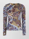 Etro Sheer Floral Paisley Embroidered Tulle Top