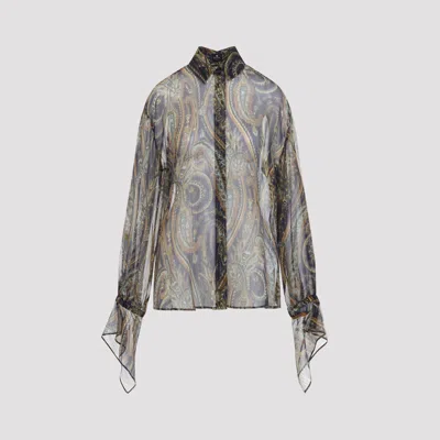 Etro Sheer Paisley Print Blouse With Neck Tie In Multi