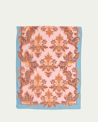 Etro Sheer Patterned Silk Scarf In Print On Pink Base
