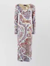 Etro Multicolor Long Dress With All-over Paisley Motiv In Blue