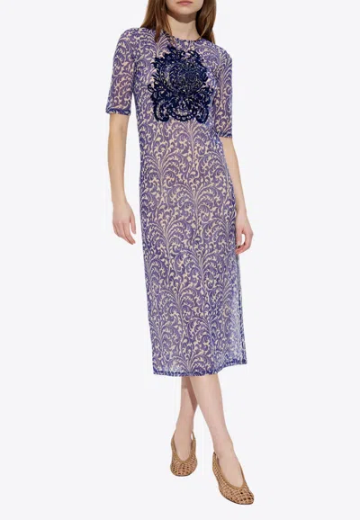 Etro Shell Print Tulle Midi Dress