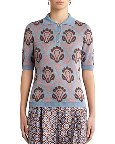 Etro Shimmer Knit Short Sleeve Polo In Neutral