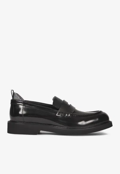 ETRO SHINY LEATHER PENNY LOAFERS