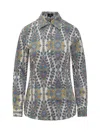 Etro Printed Stretch Poplin Shirt In Blue