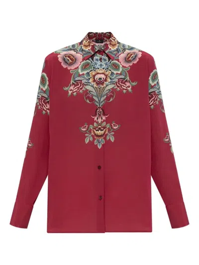 Etro Floral-print Silk Shirt In Red