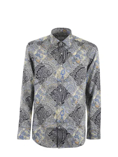 Etro Roma Print Cotton Shirt In Blue