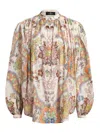 Etro Pleated Paisley Print Cotton Shirt In Beige