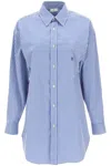 Etro Striped Cotton Oversized Shirt In Blue