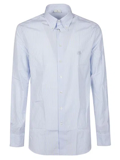 Etro Fuji Botton Down Logo Slim Shirt In Blue