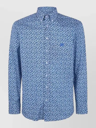 Etro Shirt Button Down Collar Long Sleeves Paisley In Blue