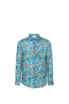 Etro Floral-print Linen Shirt In Clear Blue