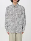 Etro , Linen-blend Denim Overshirt, Man, White, Size Xxl In Grau