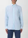 Etro Striped Linen Shirt With Embroidered Pegaso Logo In Blue