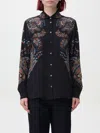 Etro Floral Pattern Silk Shirt With Side Slits In Schwarz